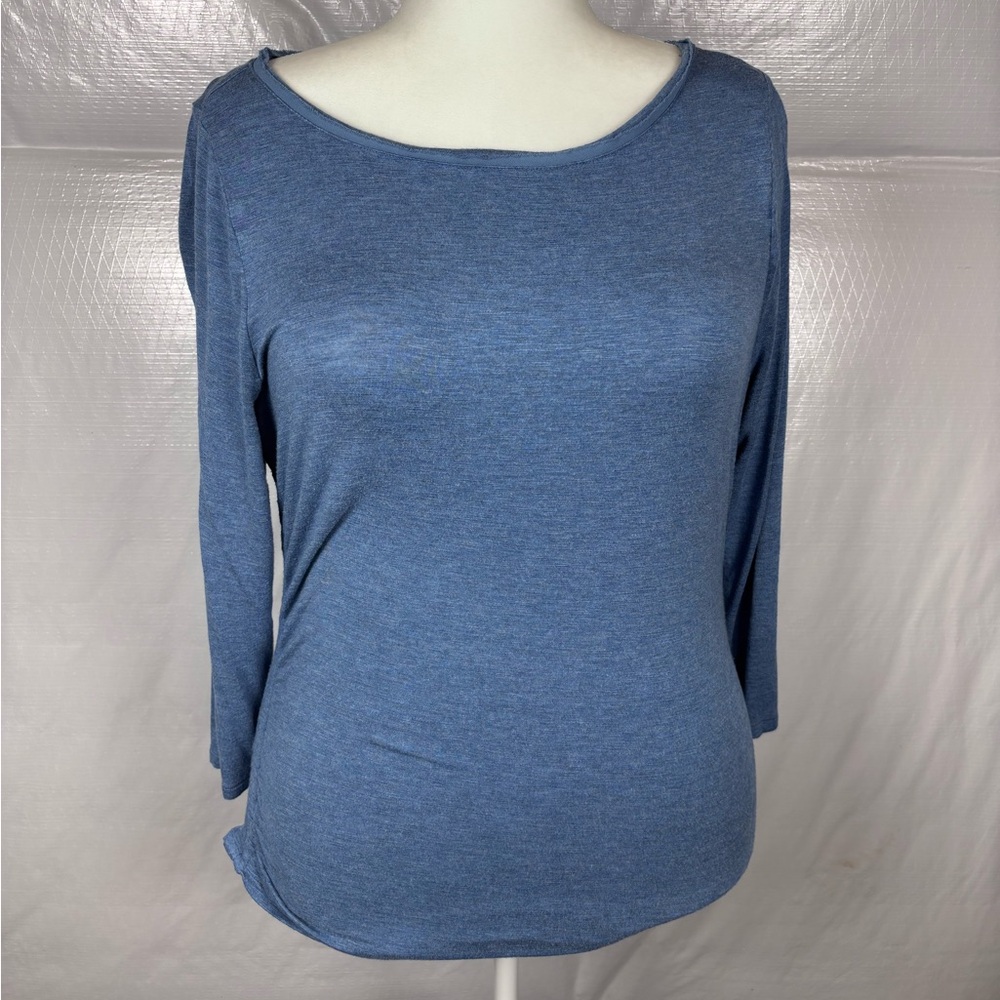 White House Black Market Blue Ruched-Side Long Sleeve Top • XL